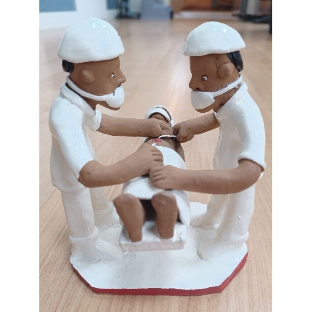 Vintage Clay Art Sculpture Doctors Performing Surgery